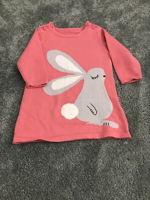 M&S Baby Mädchen rosa Kaninchen Strickkleid super Zustand Alter 3-6 Monate.