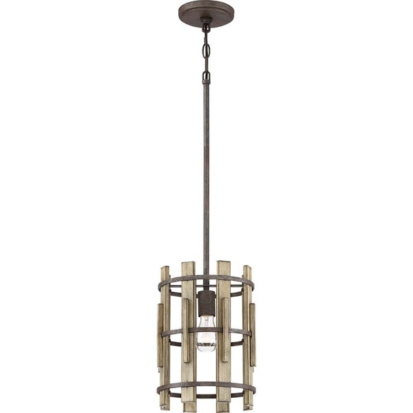 HäNgeleuchte Deckenleuchte Pendellampe Rustikal Holzelemente Stahl D 22,9 Cm-image