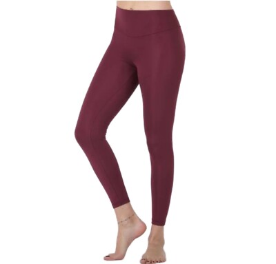 New Women s High Waist Burgundy Push Up Fitted Leggings / Sz XL