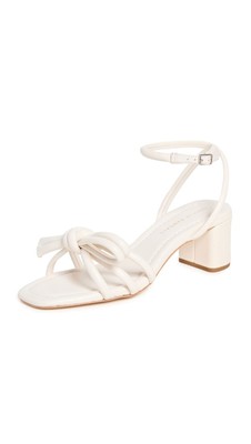 Loeffler Randall Women's Mikel Leather Bow Mid-Heel Sandals 8 White