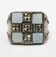 Vintage Sterling Silver Marcasite and Mother of Pearl Ring Size 6