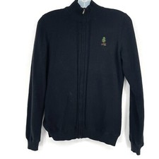 Greg Norman 1988 Sweater Mens Small Black Casual Long Sleeve Zip Shark Golf