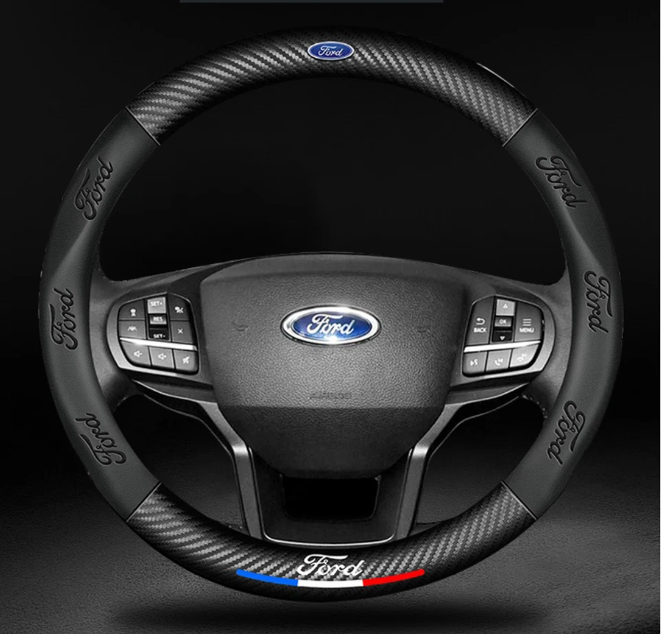 15" PU Leather+Carbon fiber Steering Wheel Cover For Ford Maverick Mondeo S-Max - Image 3 of 4