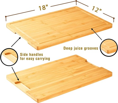 Extra Large Bamboo Kitchen Cutting Board Wood Chopping Board Butcher Block 18x12 - Picture 2 of 6