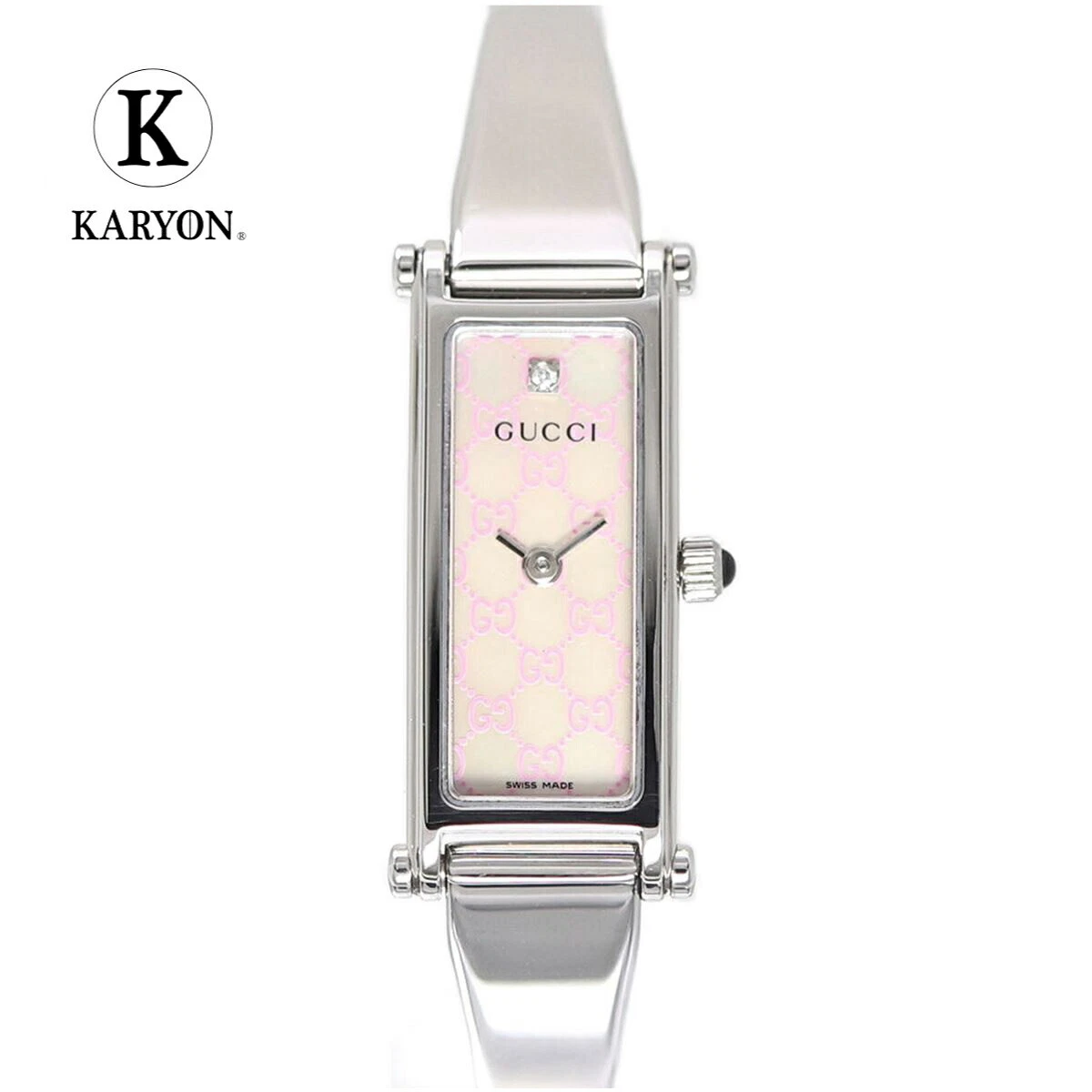 Montre bracelet GUCCI cadran GG 1P diamant acier inoxydable Lad