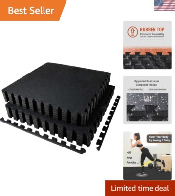 0.56in Thick 48 Sq Ft Exercise Equipment Mats, 12 Tiles Upgraded Rubber Top w...