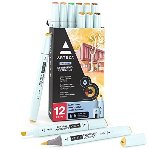 Dual Tip Brush Pens 12 Earth Tones EverBlend Watercolor Calligraphy Markers N...