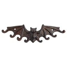 Cast Iron Halloween Bat Wall Hook Key Rack Hanger Rustic Brown 8 Keys Capacity