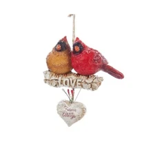 Kurt Adler Pair of Love Cardinals Sitting On Birch Branch Christmas Ornament