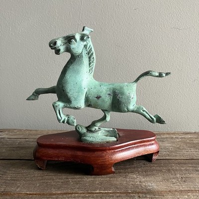 Flying Horse of Gansu on Swallow 6'' Bronze Sculpture Statue Wood Base
