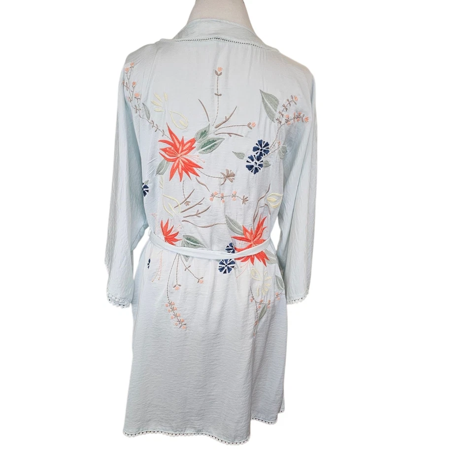 Anthropologie E Green Tea Robe Kimono Floral Embroidered Sz XS S As Seen On TV - Image 4 of 4