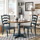 Set of 2 Blue French Country Ladder Back Dining Chair Solid Wood Rustic Antique
