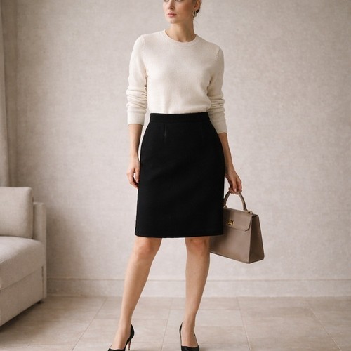 Akris, Gonna vintage Akris lana matita lunghezza ginocchio con bordo verde taglia US 6