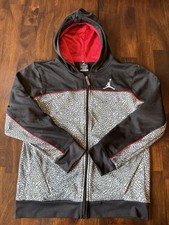 Nike Jordan Therma Fit Full Zip Fleece Hoodie Black Red Cement Youth XL - EUC 