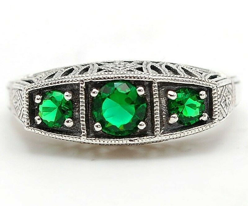 2CT Heat Treated Green Tourmaline 925 Sterling Silver Filigree Ring Sz 8 Z7-4