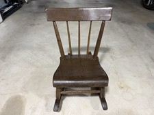 Vintage Child Size Wooden Rocking Chair Handmade Dark Shinny Finish
