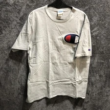 Champion Shirt Mens Large Gray Big C Logo Patch Short Sleeve Tee Athletic