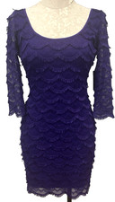Guess Purple Body Con Dress Lace Fringe Details Sheer Sleeves Scoop Neck New 4