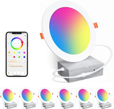 Smart Recessed Lighting 6 Inch RGBCW Color Changing 16W LED Downlight with Junct