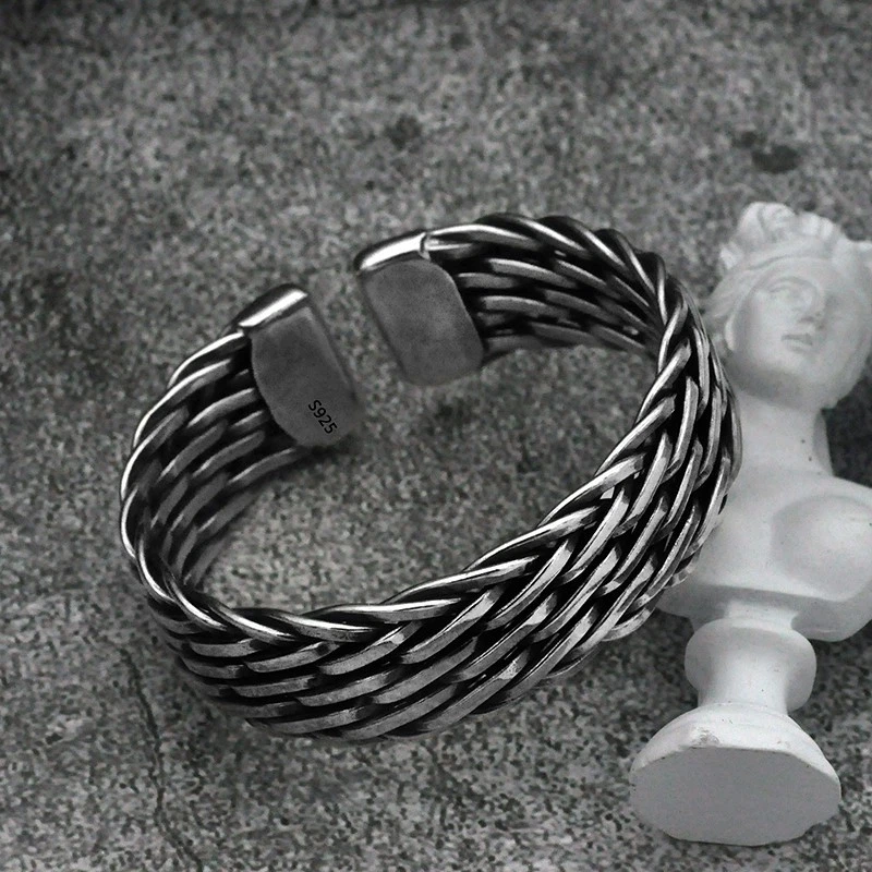 Pulsera de plata de ley trenzada tejida a mano para hombre Foto 4 de 4