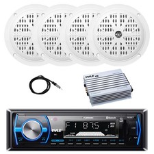 Pyle Marine Bluetooth Stereo Black Receiver, 4x 4'' 100W Speakers, Amp, Antenna