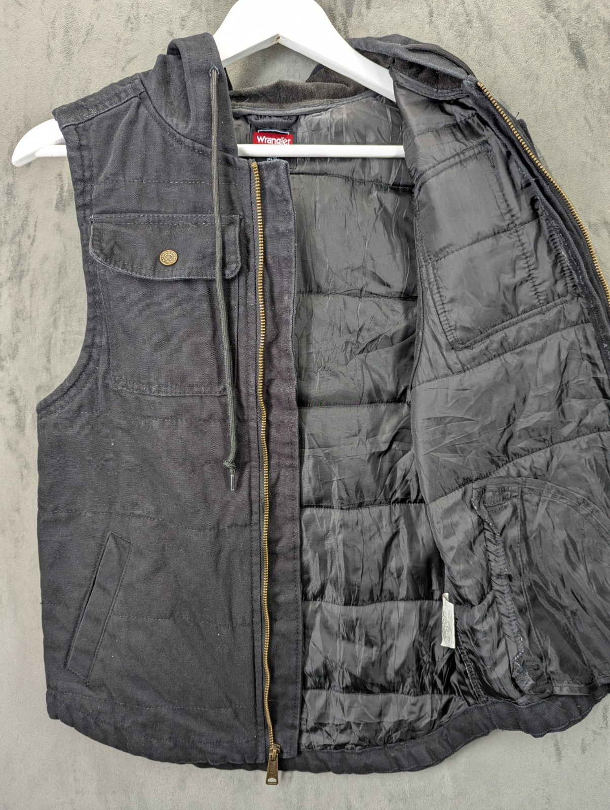 Wrangler Workwear Vest Gilet Hoodie Size Small Canvas quilted Lining Full Zip image 4