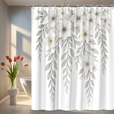 Floral Black and White Shower Curtain - Elegant Design for Bathroom