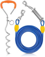 Dog Tie-Out Cable and Stake - 50ft Heavy Duty Cable with Spring, No Tangle, 1...