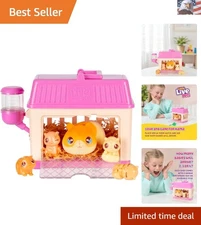 Hamster Mini Interactive Toy Set, Hutch Animal Playset with 3 Surprise Babies...