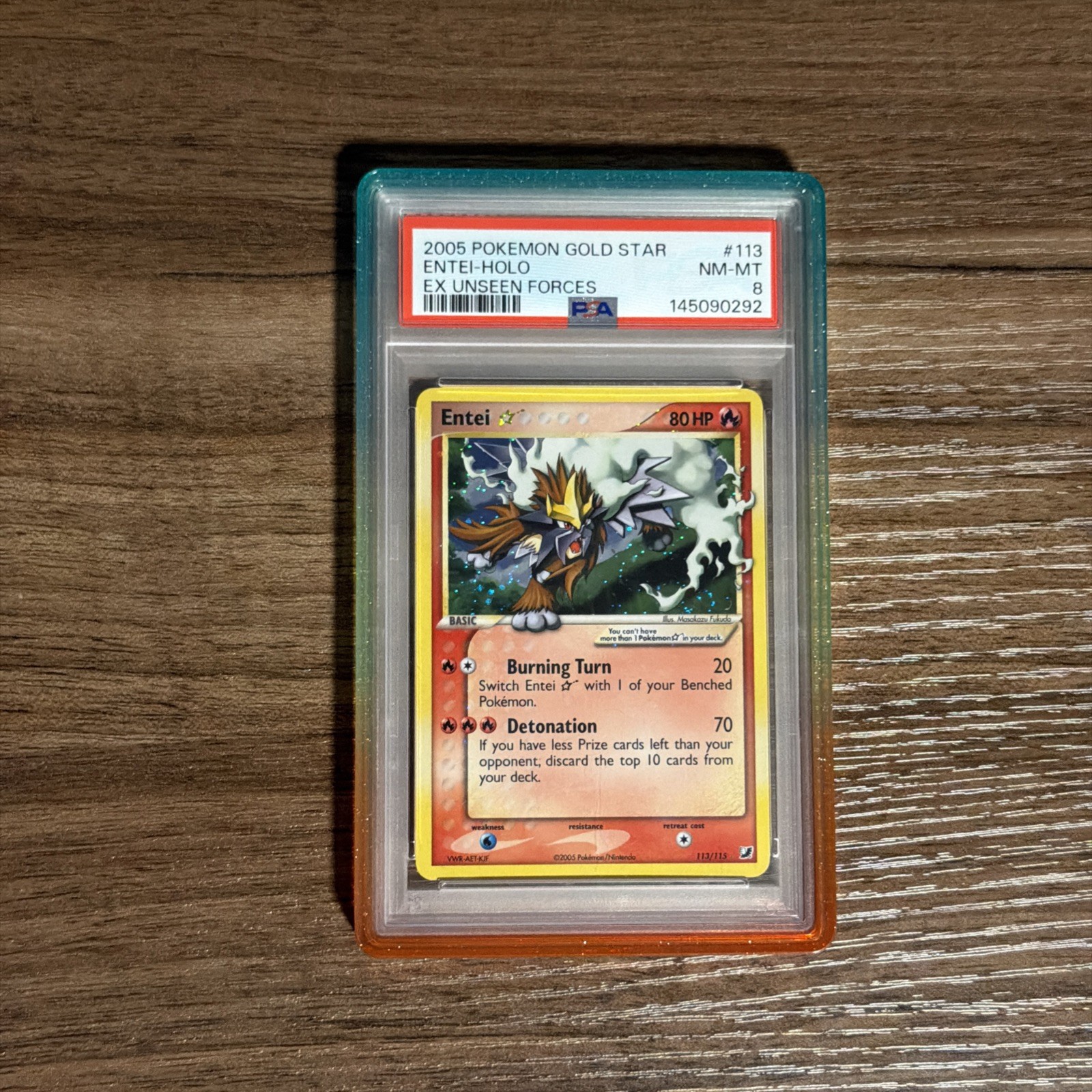 Pokemon Entei Gold Star Holo EX Unseen Forces 113/115 PSA 8