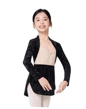 Girls Velvet Ballet Shrug, Kids Long Sleeve Crop Cardigan for 6-8 Years Black