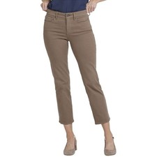 Nydj Womens Jeans Marilyn Straight Ankle 6 Petite Beige Brown Incense High Rise