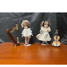 Antique Kestner 150 Bisque Doll Lot Miniature Harp Cello Victorian