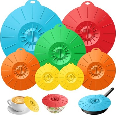 7 Pack Silicone Lids, Microwave Splatter Cover, 5 Sizes Reusable Heat Resistant 