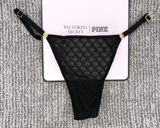 Victoria's Secret Muy Sexy Nuevo con Etiquetas XL Negro Encaje Icono Ajustable Tanga Panty Logo