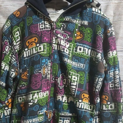 A Bathing Ape Baby Milo Full Zip Hoodie Black Multicolor Graphic Print L
