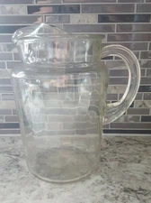Vintage Pitcher Ribbed Pattern  Clear Pressed Glass Unmarked with Ice Lip