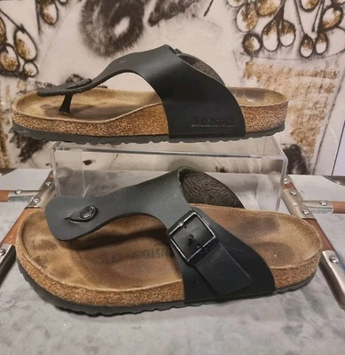 Birkenstock Gizeh Flip Flops Sandals UK 5.5 EU 39 Black Leather Womens Thong