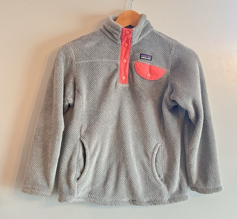 PATAGONIA Girls Re-Tool Snap-T Pullover Fleece Top Coat Jacket Gray Medium 10