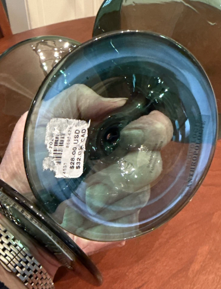 Anthropologie Teal Morgan Coupe Glasses Margarita Martini Ice Cream Lot  Of 2 - Image 3 of 4