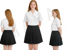 Girls Short Sleeve Open Neck School Shirt Revere Collar Blouse Uniform Top White