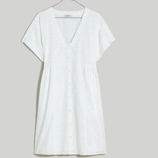 New Madewell Button Front V Neck Mini Dress White Eyelet Size XXS 2XS NL447