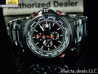 Invicta Men's 50mm Aviator Chronograph GLOBAL TIME ZONE Black Dial
