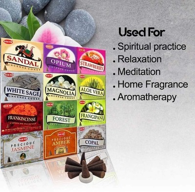 12 Assorted Boxes of Incense Cones, (120 Total)| Natural Fragrance for Aroma