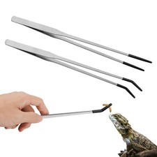 2 Pcs Stainless Steel Reptile Feeding Tongs with Rubber Tips for Aquariums