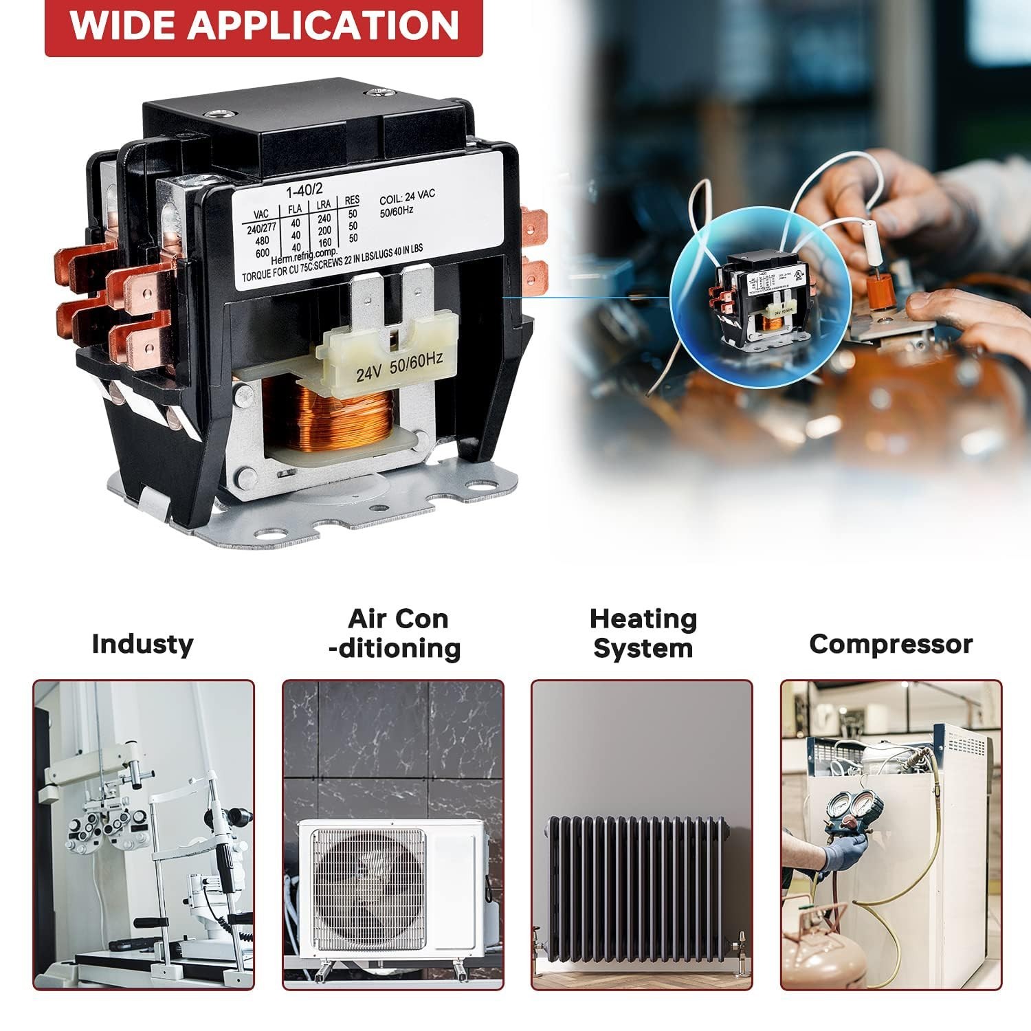 Efficient 2P 40A 24V AC Contactor - Ideal for Air Conditioners ...