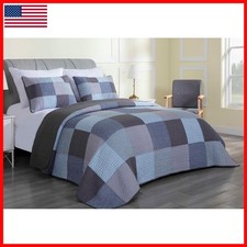 Chezmoi Collection Axel 3-Piece Plaid Checkered Grid Patchwork Quilt Set - Soft