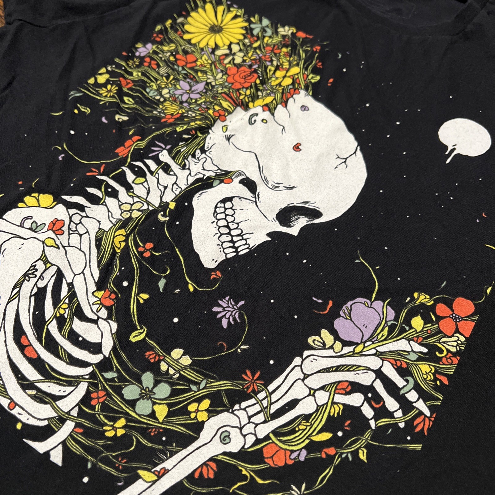 Threadless Shirt Medium Black Skeleton Floral Sho… - image 6