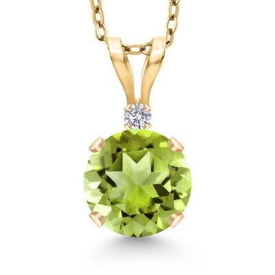 14K Yellow Gold Peridot and Lab Grown Diamond Pendant Necklace for Women | 1.02