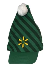 Walmart Associate Santa Hat Ball Cap Trucker Stocking Green Striped